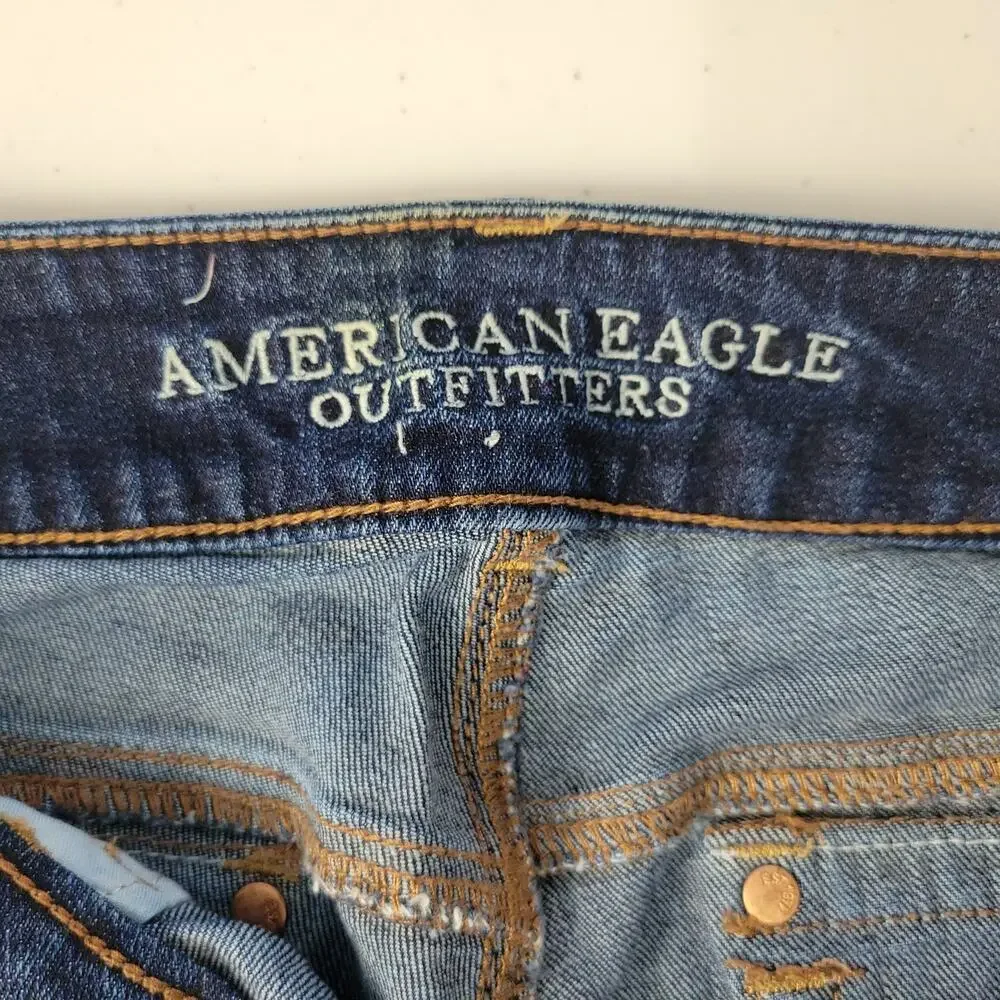 American Eagle Artist Flare Jeans Womens 8 Dark Wash Embroidered Stretch Denim - Picture 10 of 12